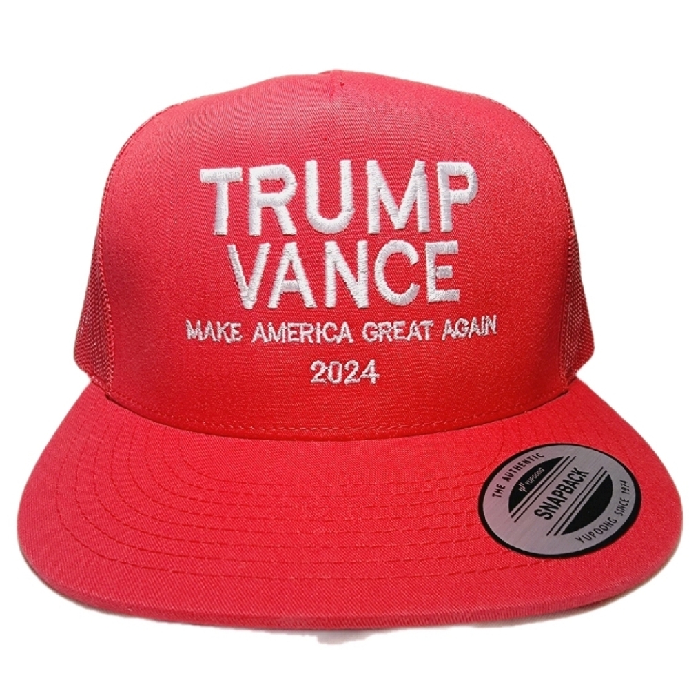 TRUMP VANCE Make America Great Again 2024 Red Mesh Snapback Direct Embroide…